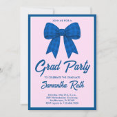 Blauw Gingham Strik Afstudeerfeest Kaart (Voorkant)