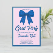 Blauw Gingham Strik Afstudeerfeest Kaart (Staand voorkant)