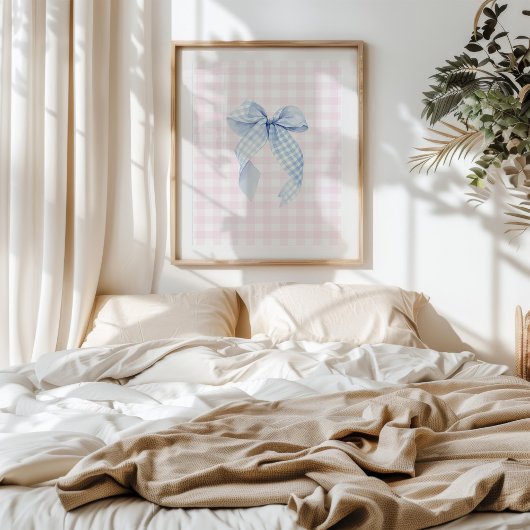 Blauw Gingham Strik Muur Kunst Poster