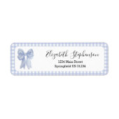 Blauw Gingham Strik Retouradreslabel Etiket (Voorkant)