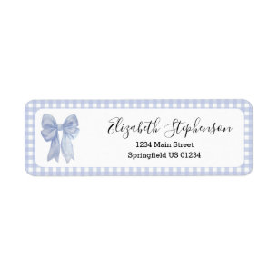 Blauw Gingham Strik Retouradreslabel Etiket
