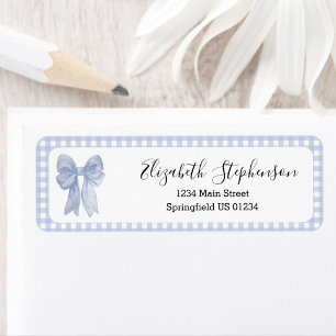 Blauw Gingham Strik Retouradreslabel Etiket