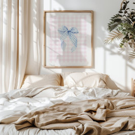 Blauw Gingham Strik Wanddecoratie Poster