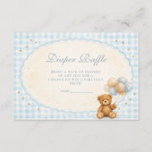 Blauw Gingham Teddibeer Luier Raffle Informatiekaartje (Voorkant)