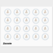 Blauw Gingham Teddybeer Baby Shower Ronde Sticker (Vel)