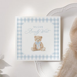 Blauw Gingham Teddybeer Babyfeestje Servet