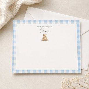Blauw Gingham Teddybeer Babykamer Notitiekaartje