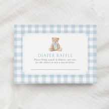 Blauw Gingham Teddybeer Luiers Raffle Ticket