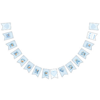 Blauw Gingham Teddybeer Welkom Baby Shower Feest Vlaggetjes