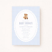 Blauw Gingham Teddydbeer Babyshower Uitnodiging