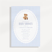 Blauw Gingham Teddydbeer Babyshower Uitnodiging