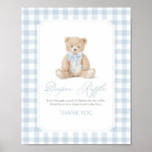 Blauw Gingham Teddydier Baby Shower Luier Raffle Poster (Voorkant)