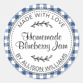 Blauw Gingham Thuisgemaakte Bosbessenjam Etiket