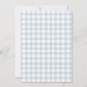 Blauw Gingham Trein Baby Shower Kaart (Achterkant)