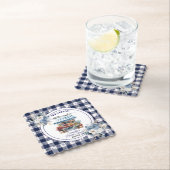 Blauw Gingham Uit de Markt Bloem Bruidsdouche Kartonnen Onderzetters (Insitu)