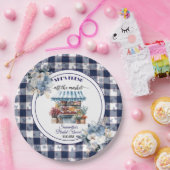 Blauw Gingham Uit de Markt Bloem Bruidsdouche Papieren Bordje (Feest)