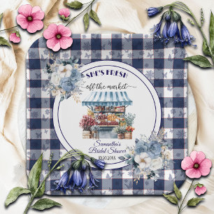 Blauw Gingham Uit de Markt Bloem Bruidsdouche Papieren Bordje