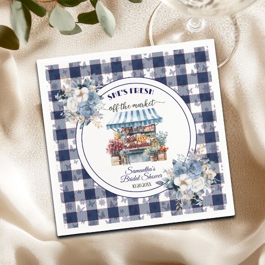 Blauw Gingham Uit de Markt Bloem Bruiloft Feest Servet