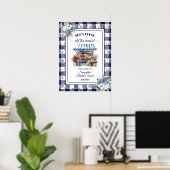 Blauw Gingham Uit de Markt Bruidsdouche Poster (Thuiskantoor)