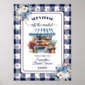 Blauw Gingham Uit de Markt Bruidsdouche Poster (Voorkant)