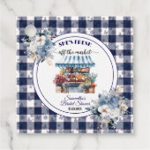 Blauw Gingham Van de Markt Bloem Bruidsfeest Bedankjes Labels (Voorkant)