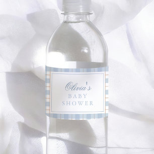 Blauw Gingham Vintage Baby Shower Waterfles Etiket