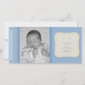 Blauw Gingham Vintage Geboorteaankondiging Aankondiging (Voorkant)