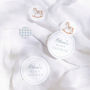 Blauw Gingham Vintage Schommelpaard Baby Shower Confetti