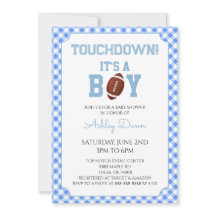 Blauw Gingham Voetbal Baby Shower