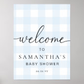 Blauw Gingham Welkom Bord Poster (Voorkant)