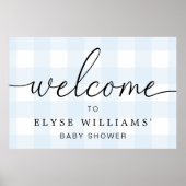 Blauw Gingham Welkom Bord Poster (Voorkant)