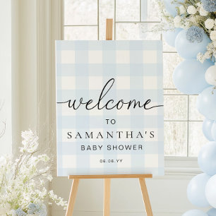 Blauw Gingham Welkom Bord Poster