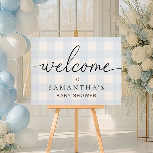 Blauw Gingham Welkom Bord Poster