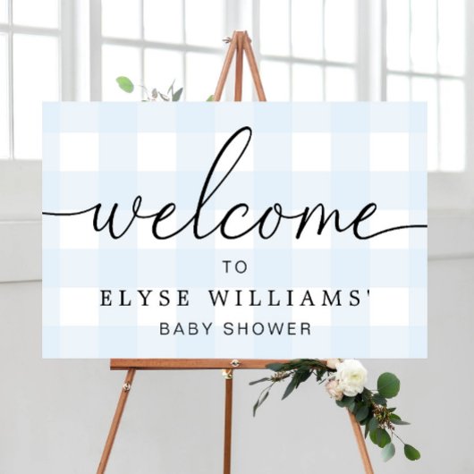 Blauw Gingham Welkom Bord Poster