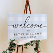 Blauw Gingham Welkom Bord Poster