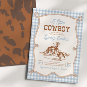 Blauw Gingham Westerse Baby Shower Uitnodiging