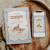 Blauw Gingham Westerse Baby Shower Uitnodiging