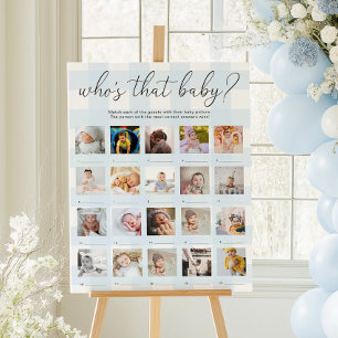 Blauw Gingham Wie is die Baby 20 Foto Spel Poster