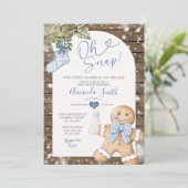Blauw Gingham Woods Oh Snap Kerst Baby Shower Kaart (Staand voorkant)