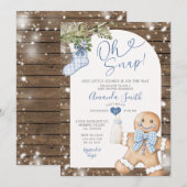 Blauw Gingham Woods Oh Snap Kerst Baby Shower Kaart (Voorkant / Achterkant)
