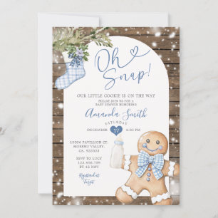 Blauw Gingham Woods Oh Snap Kerst Baby Shower Kaart
