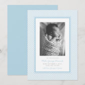 Blauw gingham zoet eenvoudige één foto geboorte aankondiging (Voorkant / Achterkant)