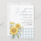 Blauw Gingham Zonnebloem 1e Verjaardag Kaart (Voorkant)