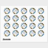 Blauw Gingham Zonnebloem Dank Je Ronde Sticker (Vel)