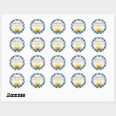 Blauw Gingham Zonnebloem Dank Je Wel Ronde Sticker (Vel)
