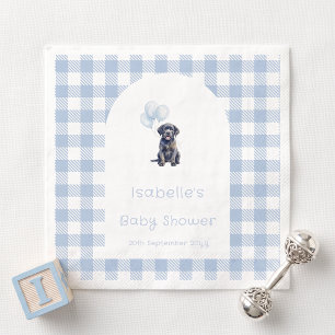 Blauw Gingham Zwarte Lab Puppy Hond Baby Borrel Servet