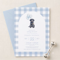 Blauw Gingham Zwarte Lab Puppy Honden Baby Shower