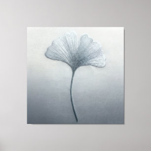 Blauw Ginkgo-blad Borduurwerk Textuur Botanisch Canvas Afdruk