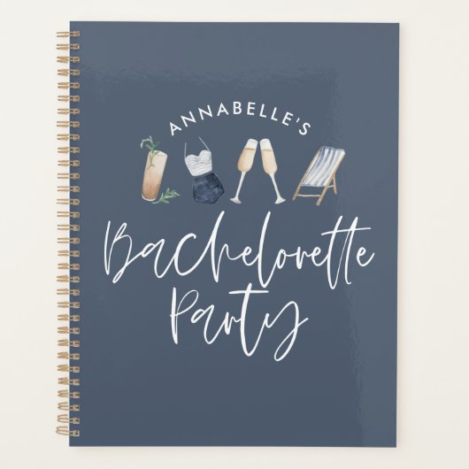 blauw girly summery modern drink vrijgezellenfeest planner (Voorkant)
