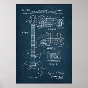 Blauw Gitaar Patent Poster
